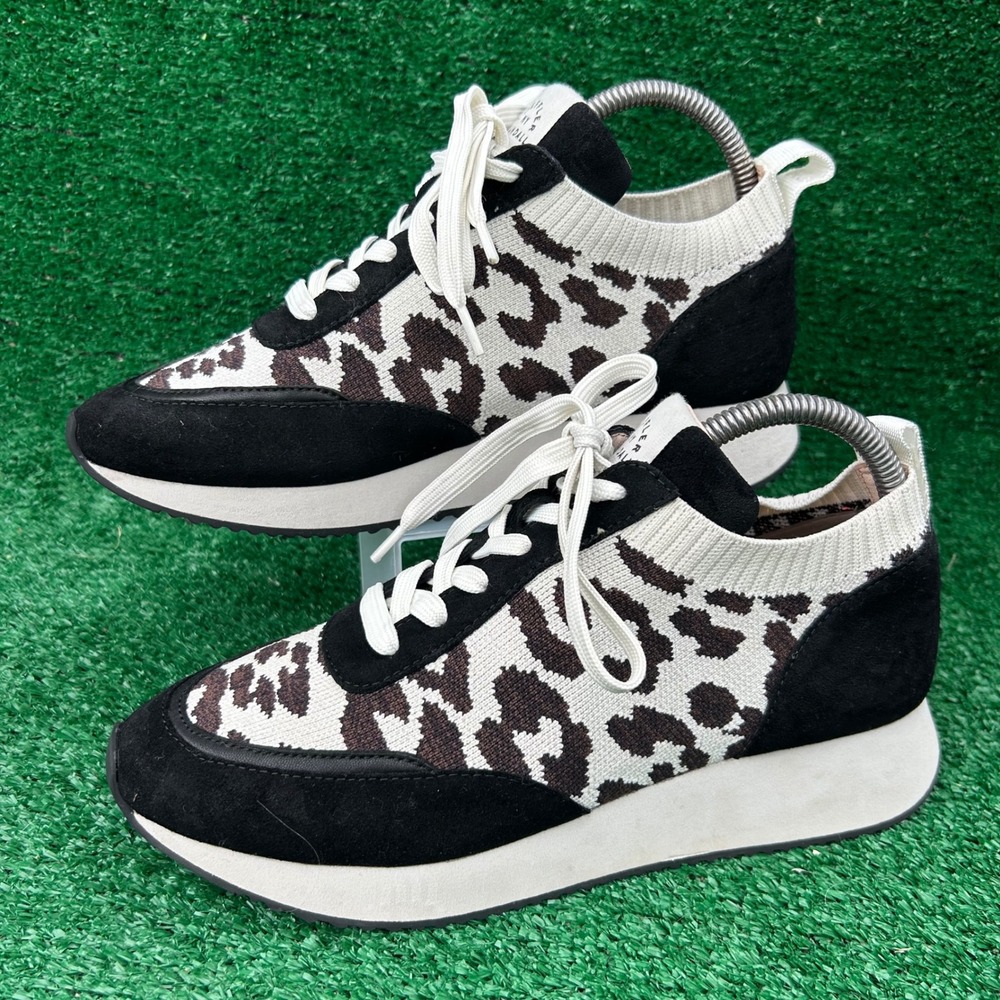 Loeffler Randall Kinane Leopard Print Knit Suede Sneakers Womens‎ 8M Black White